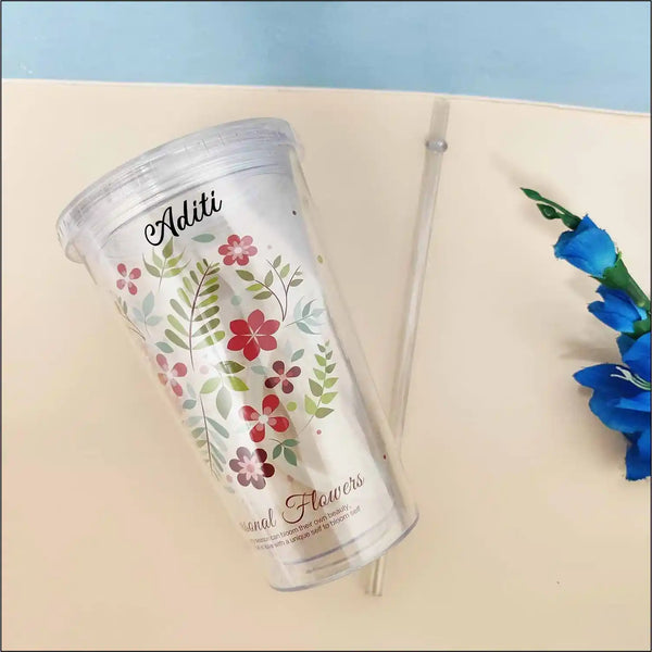Personalised Floral Clear Sipper
